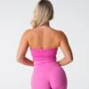 Bubble Gum Pink Limitless Ribbed Seamless Halter Bra -NVGTN Store DSC00094