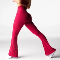 Ruby Red Harmony Ribbed Seamless Flare Leggings -NVGTN Store DSC00235