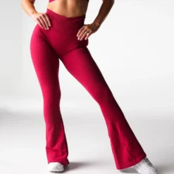 Ruby Red Harmony Ribbed Seamless Flare Leggings -NVGTN Store DSC00236