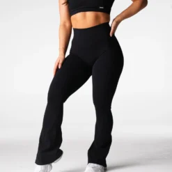 Black Harmony Ribbed Seamless Flare Leggings -NVGTN Store DSC00680