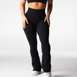 Black Harmony Ribbed Seamless Flare Leggings -NVGTN Store DSC00681