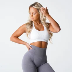 White Limitless Ribbed Seamless Halter Bra -NVGTN Store DSC01554