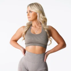 Taupe Limitless Ribbed Seamless Halter Bra 8 Taupe Limitless Ribbed Seamless Halter Bra -NVGTN Store DSC02455