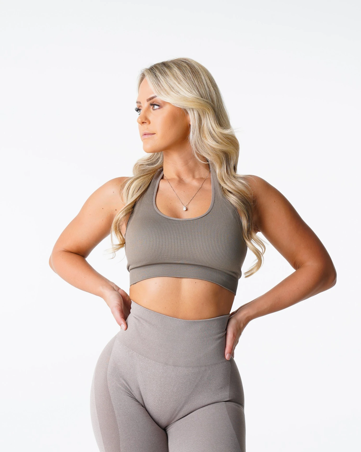 Taupe Limitless Ribbed Seamless Halter Bra 5 Taupe Limitless Ribbed Seamless Halter Bra - Image 3