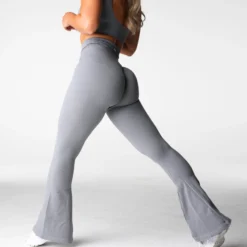 Grey Harmony Ribbed Seamless Flare Leggings -NVGTN Store DSC02687