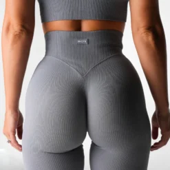 Grey Harmony Ribbed Seamless Flare Leggings -NVGTN Store DSC02689