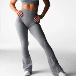 Grey Harmony Ribbed Seamless Flare Leggings -NVGTN Store DSC02692