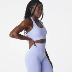 Periwinkle Limitless Ribbed Seamless Halter Bra -NVGTN Store DSC03074