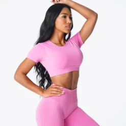 Bubble Gum Pink Open Back Tee -NVGTN Store DSC03295