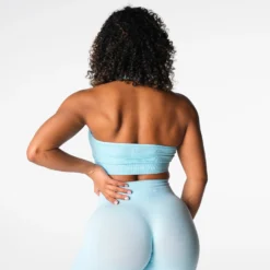 Pastel Blue Limitless Ribbed Seamless Halter Bra -NVGTN Store DSC03539