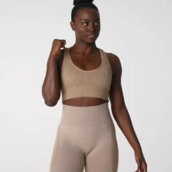 Beige Galaxy Ribbed Seamless Bra -NVGTN Store DSC04343