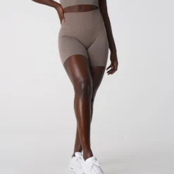 Taupe Solid Seamless Shorts -NVGTN Store DSC04369