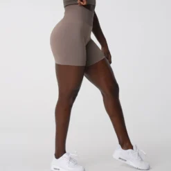 Taupe Solid Seamless Shorts -NVGTN Store DSC04370