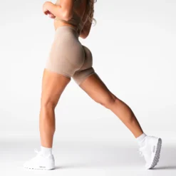 Beige Mid Rise Contour Seamless Shorts