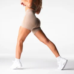 Beige Mid Rise Contour Seamless Shorts 8 Beige Mid Rise Contour Seamless Shorts -NVGTN Store DSC06682