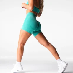 Turquoise Mid Rise Contour Seamless Shorts -NVGTN Store DSC06700