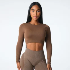 Mocha Journey Long Sleeve Seamless Bra Top