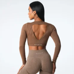 Mocha Journey Long Sleeve Seamless Bra Top -NVGTN Store DSC07174