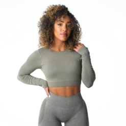 Khaki Green Journey Long Sleeve Seamless Bra Top