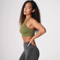 Khaki Green Galaxy Ribbed Seamless Bra -NVGTN Store DSC08767