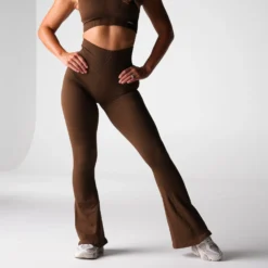 Hazelnut Harmony Ribbed Seamless Flare Leggings -NVGTN Store DSC09029